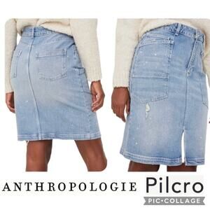 Anthropologie Pilcro Patchwork Blue Denim Midi Skirt size 4